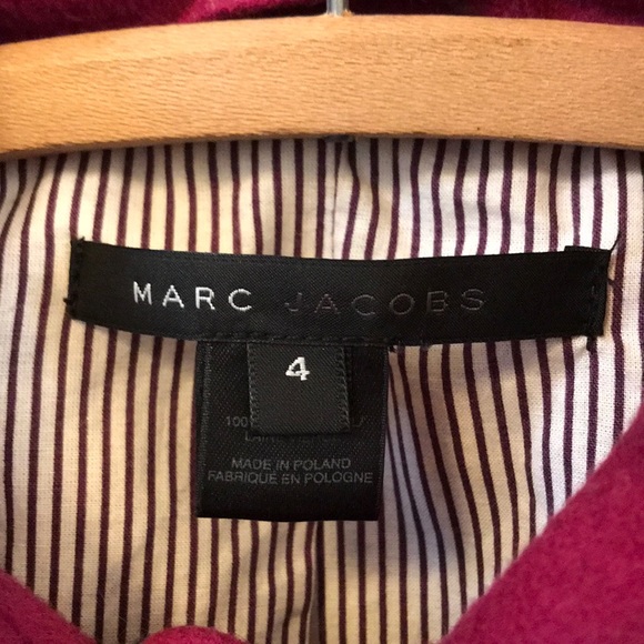 Marc Jacobs Sz 4 jacket raspberry magenta wool button snaps striped sleeves - Picture 2 of 14